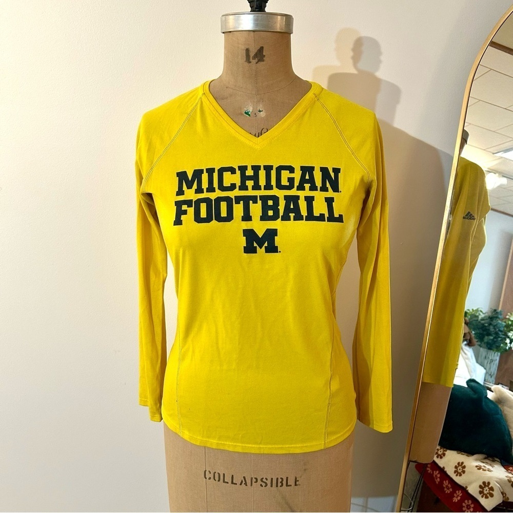 Adidas Women’s Bright Yellow University of Michigan Football LS Workout Shirt S
